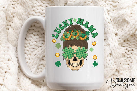 Lucky Mama Skeleton Patricks Day PNG Sublimation Owlsome.Designs 