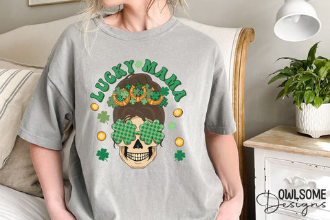 Lucky Mama Skeleton Patricks Day PNG Sublimation Owlsome.Designs 