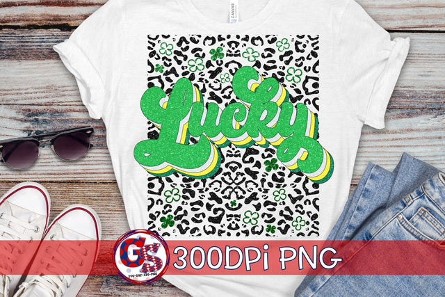 Lucky Retro Leopard PNG for Sublimation-St. Patrick's Day Sublimation Greedy Stitches 