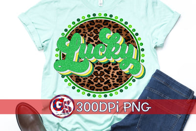 Lucky Retro Leopard PNG for Sublimation-St. Patrick's Day Sublimation Greedy Stitches 