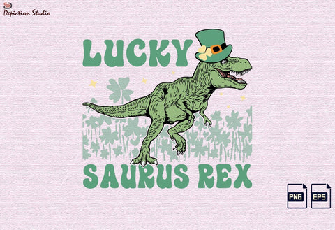 Lucky Saurus Rex Patrick’s Sublimation, St. Patrick’s Dinosaur Shirt PNG, Dinosaur Kids Shirt, St. Patrick’s T-rex Kids Shirt PNG Print Template Sublimation Depiction Studio 