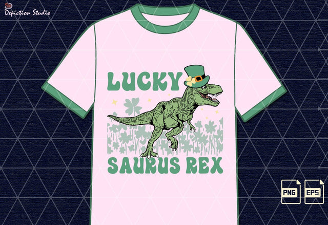 Lucky Saurus Rex Patrick’s Sublimation, St. Patrick’s Dinosaur Shirt PNG, Dinosaur Kids Shirt, St. Patrick’s T-rex Kids Shirt PNG Print Template Sublimation Depiction Studio 
