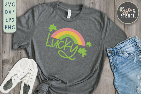 Lucky SVG - St Patricks Day - Rainbow SVG Style and Stencil 