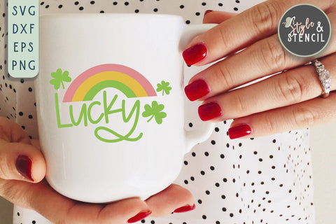 Lucky SVG - St Patricks Day - Rainbow SVG Style and Stencil 