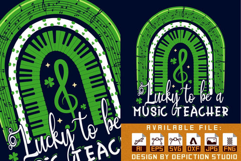 Lucky To Be A Music Teacher T-Shirt, Patrick's Day Rainbow Shirt, Patrick's Day Music Shirt Print Template Sketch DESIGN Depiction Studio 