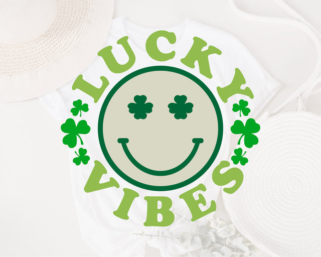 Lucky vibes Svg, Feeling Lucky Smiley svg, Retro St Patrick's day svg, St Patty's Day svg, Lucky Smiley svg, Happy Go Lucky svg, png dxf SVG Fauz 