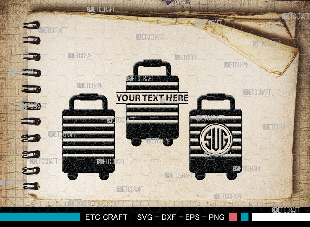 Luggage Monogram, Luggage Silhouette, Luggage SVG Cut Files, Suitcase