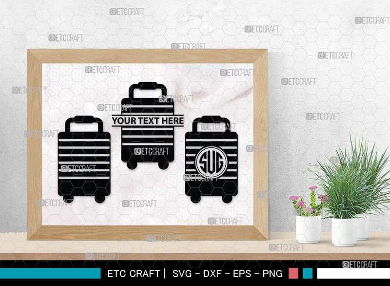 Luggage Monogram, Luggage Silhouette, Luggage SVG Cut Files, Suitcase