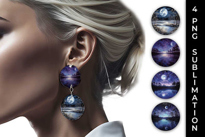 Lunar Elegance Earrings: Moon Phases, Night Serenade, Celestial Beauty Sublimation Sintegra 