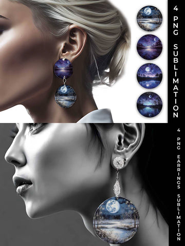 Lunar Elegance Earrings: Moon Phases, Night Serenade, Celestial Beauty Sublimation Sintegra 