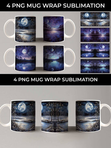 Lunar Elegance Mug Wrap: Moon Phases, Night Serenade, Celestial Beauty Sublimation Sintegra 