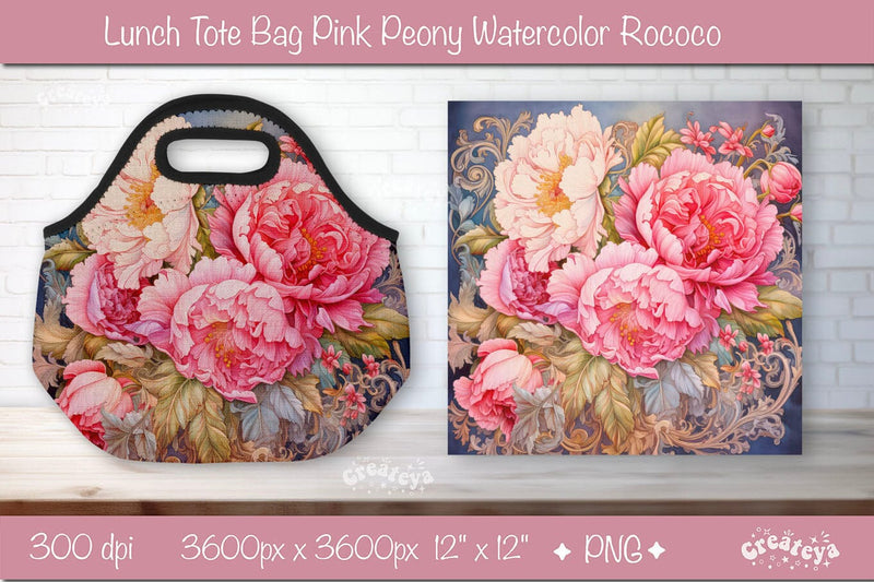 Lunch bag sublimation wrap Pink Peony Sublimation Createya Design 