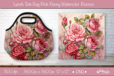 Lunch bag sublimation wrap Pink Peony Sublimation Createya Design 