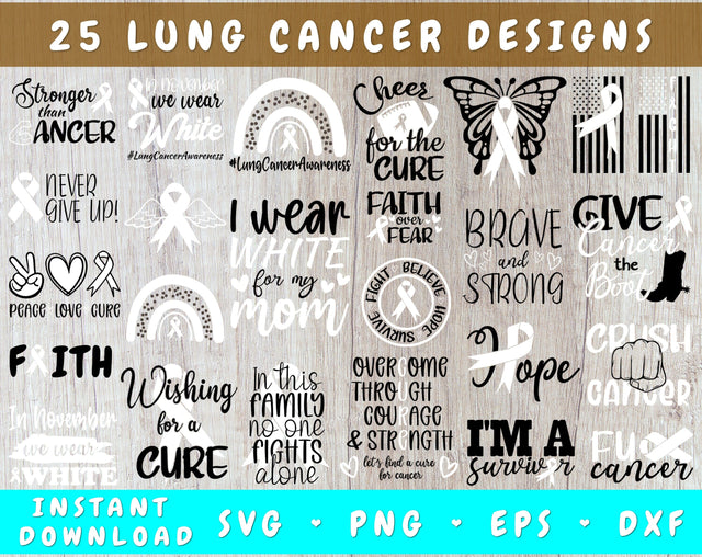 Lung Cancer Awareness SVG Bundle, 25 Bundle, Lung Cancer Cricut Files, White Cancer Ribbon SVG, Lungs Cancer PNG SVG HappyDesignStudio 