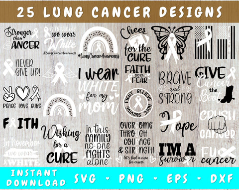 Lung Cancer Awareness SVG Bundle, 25 Bundle, Lung Cancer Cricut Files, White Cancer Ribbon SVG, Lungs Cancer PNG SVG HappyDesignStudio 