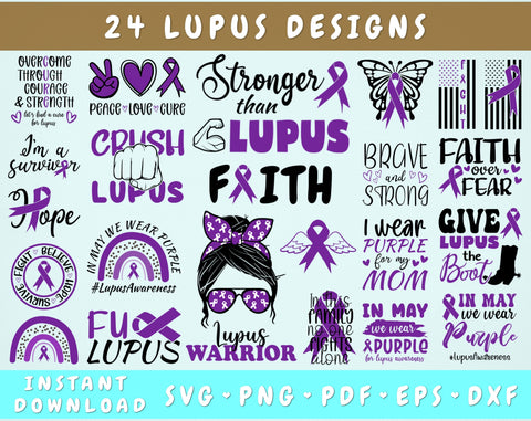 Lupus Awareness SVG Bundle, 24 Designs, Lupus PNG, Lupus Warrior SVG, Lupus Cut Files For Cricut, Silhouette SVG HappyDesignStudio 