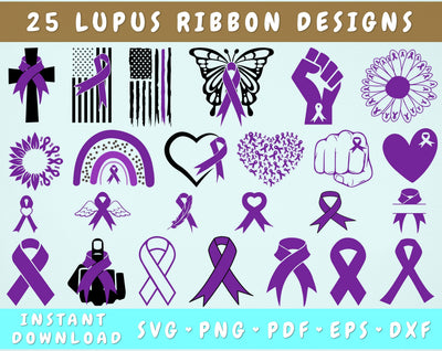 Lupus Awareness SVG Bundle, 25 Designs, Lupus Ribbon SVG, Lupus Clipart, Purple Ribbon SVG, Lupus PNG Files SVG HappyDesignStudio 