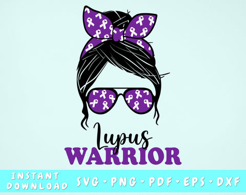 Lupus Warrior SVG, PNG, Lupus Messy Bun SVG SVG HappyDesignStudio 
