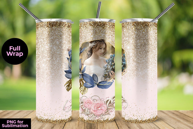 Luxury Pink Bokeh Photo Frame 20 oz Skinny Tumbler Wrap Template for Sublimation Sublimation Sublimatiz Designs 