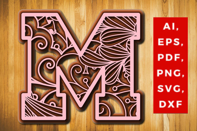 M Layered Floral Alphabet SVG cut file, laser cut alphabet, mandala alphabet, 5 layer SVG MD JOYNAL ABDIN 
