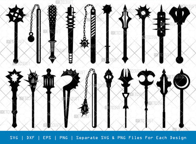 Mace SVG, Mace Silhouette, Wand Svg, Polearm Svg, Flanged Mace Svg, Weapon Svg, Flail Mace Svg, Mace Bundle SVG ETC Craft 