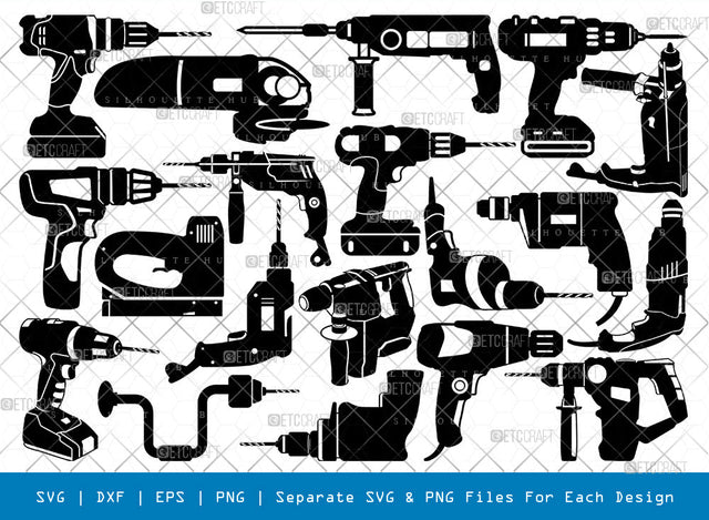 Machine Drill SVG, Drill Silhouette, Mechanical Tools Svg, Hand Tools Svg, Cordless Drill Svg, Power Drill Svg, Electric Drill Svg, Drill Bundle, SVG ETC Craft 