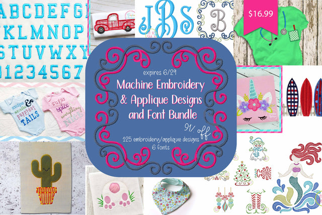 Machine Embroidery & Applique Designs and Fonts Bundle Bundle So Fontsy Design Shop 