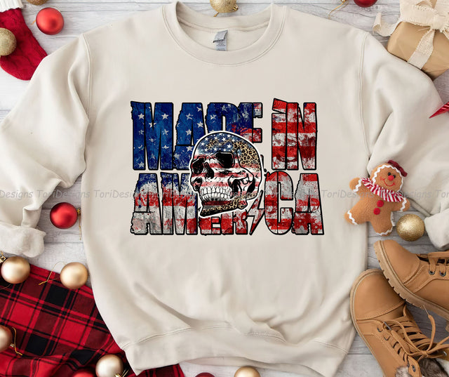 Made in America Skull PNG, Made in USA Png, July 4th png, Patriotic png, America Retro Png, Sublimation Design Download Sublimation ToriDesigns 
