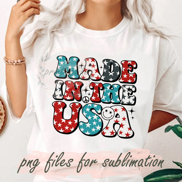 Made In The USA Stars Png, Groovy 4th of July Design Png, Retro Patriotic File Png, Independence Day PNG, USA Png, Groovy America Sublimation, Design Download Sublimation PrintingLife 