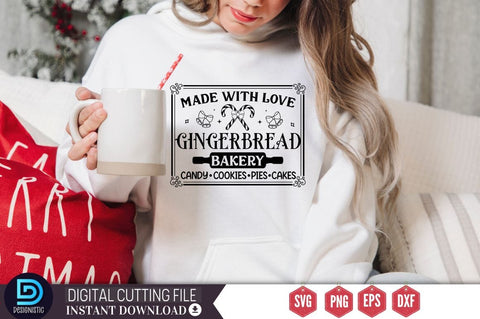 Made with love gingerbread bakery candy cookies pies cakes SVG SVG DESIGNISTIC 