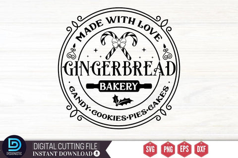 Made with love gingerbread bakery candy cookies pies cakes SVG SVG DESIGNISTIC 