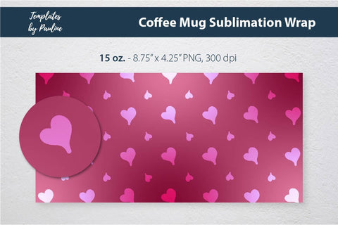 Magenta Heart Coffee Mug Wrap for Sublimation Sublimation Templates by Pauline 