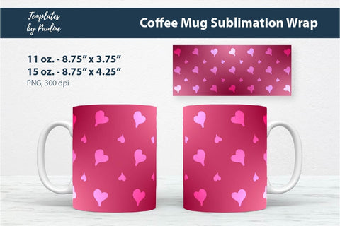 Magenta Heart Coffee Mug Wrap for Sublimation Sublimation Templates by Pauline 