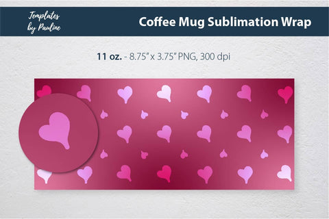 Magenta Heart Coffee Mug Wrap for Sublimation Sublimation Templates by Pauline 