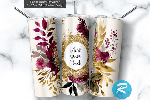 Magenta Pink Gold Flowers 20 oz / 30 oz Tumbler PNG Sublimation Regulrcrative 