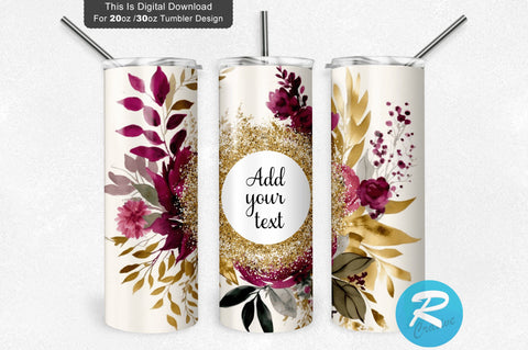 Magenta Pink Gold Flowers 20 oz / 30 oz Tumbler PNG Sublimation Regulrcrative 