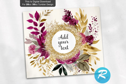 Magenta Pink Gold Flowers 20 oz / 30 oz Tumbler PNG Sublimation Regulrcrative 