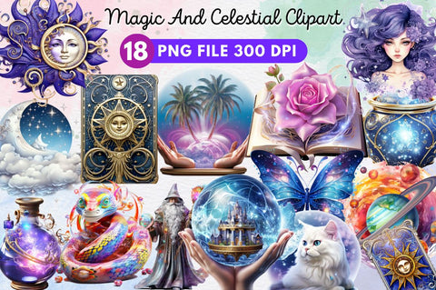 Magic And Celestial Clipart Bundle Sublimation Regulrcrative 