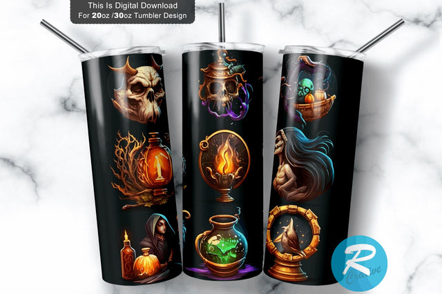 Magic Ball Witch with Book of Spell 20 oz / 30 oz Tumbler PNG Sublimation Regulrcrative 