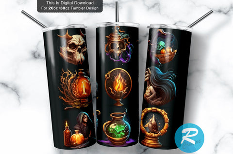 Magic Ball Witch with Book of Spell 20 oz / 30 oz Tumbler PNG Sublimation Regulrcrative 