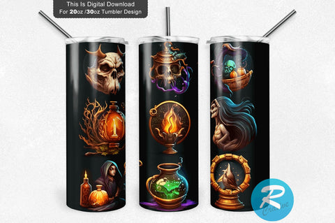 Magic Ball Witch with Book of Spell 20 oz / 30 oz Tumbler PNG Sublimation Regulrcrative 