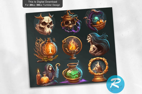 Magic Ball Witch with Book of Spell 20 oz / 30 oz Tumbler PNG Sublimation Regulrcrative 