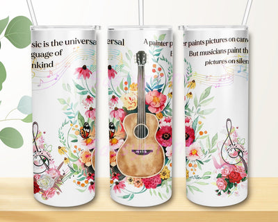 Magic Musical Instruments 20oz Skinny Tumbler Png, Guitar Floral Tumbler Png, Music Lover's Gift, Guitar Lover's Gift, Music Gift Sublimation sassyprint 