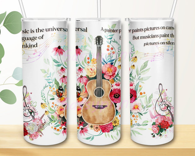 Magic Musical Instruments 20oz Skinny Tumbler Png, Guitar Floral Tumbler Png, Music Lover's Gift, Guitar Lover's Gift, Music Gift Sublimation sassyprint 