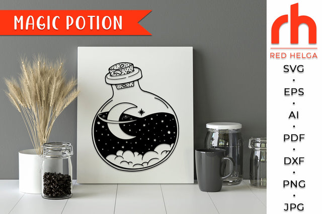Magic Potion SVG - Moon in a Bottle DXF SVG RedHelgaArt 