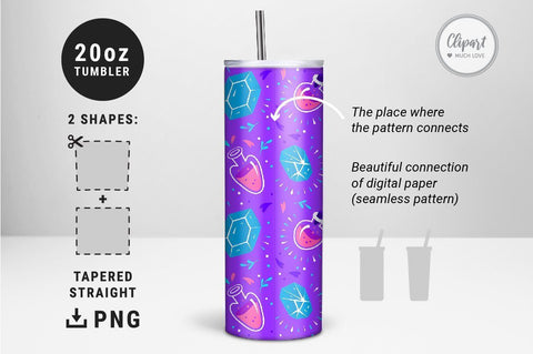 Magic Purple 20oz Skinny Tumbler Sublimation PNG, Full Wrap Skinny Tumbler PNG Sublimation ClipartMuchLove 