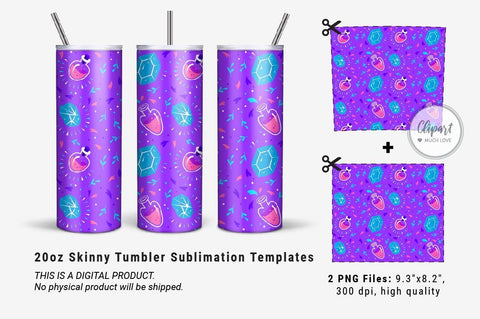 Magic Purple 20oz Skinny Tumbler Sublimation PNG, Full Wrap Skinny Tumbler PNG Sublimation ClipartMuchLove 