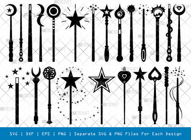 Magic Wand SVG, Wand Silhouette, Fairy Wand Svg, Wizards Wand Svg, Wand With Stars Svg, Magic Stick Svg, Wand Bundle SVG ETC Craft 