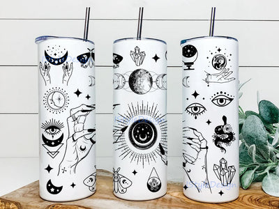 Magic Witch Hand, Fortune, Witchcraft, Fortune Telling , Moon, Sun, Halloween Straight & Tapered, Download 20oz Skinny Tumbler Sublimation iStyleDesign 