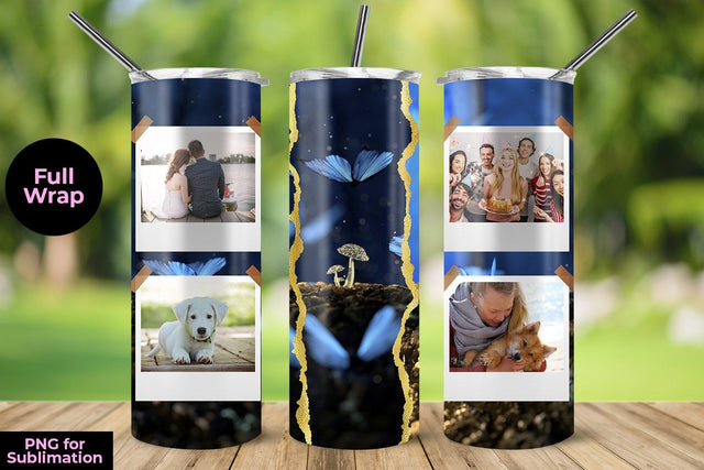 Magical Butterflies Photo Frame 20oz Skinny Tumbler Wrap Template for Sublimation Sublimation Sublimatiz Designs 